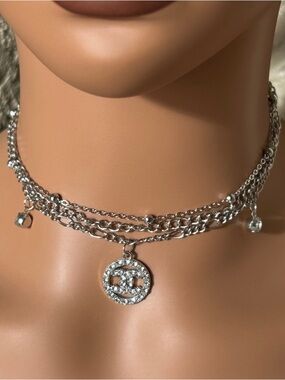 Trendy Silver Layered Choker Necklace Set / 3 Piece / NEW